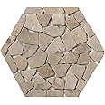 Interlocking Hexagon Shape Pebble Floor Tiles (1-Sheet) Kitchen, Bathroom, and Patio Flooring | Indoor and Outdoor Use | Natural Auburn Capucino Stones | Quick and Easy Grout Installation