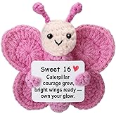 Weming Sweet 16 Gift for Girls – Mini Crochet Butterfly Plush with 16th Birthday Message Sign, Handmade 4-inch, 16 Year Old Gift Idea, Kawaii Desk Shelf Decor, Coming-of-Age Present