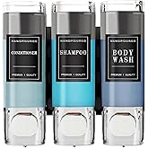 Shampoo and Conditioner Dispenser, No Drill 3 Chamber Shower Soap Dispenser, Wall Mount Refillable Shampoo Conditioner Body Wash Dispenser for Bedroom Hotel