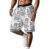 BOOMLEMON Men's Paisley Shorts Athletic Workout Basketball Shorts Casual Print Running Short Pants