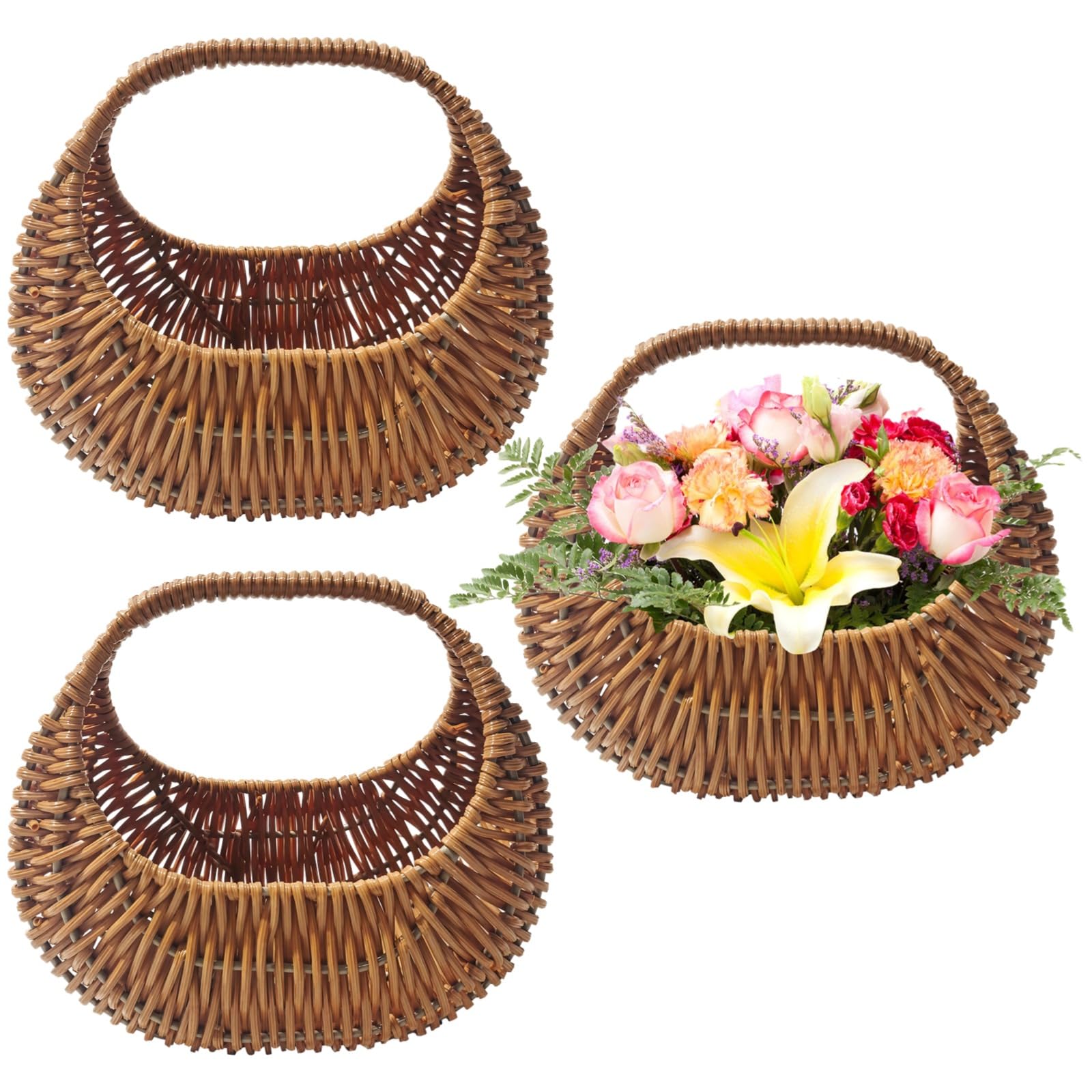 Photo 1 of 3PCS Woven Flower Girl Basket,Small Wicker Basket with Handle,Half Moon Wicker Flower Girl Basket for Wedding, Gifts,Home Decor,Elegant Storage Solution,Versatile DIY Projects