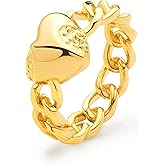 MEVECCO Gold Dainty Heart Ring 18K Gold Plated Link Band Stackable Minimalist Heart Rings for Women Trendy Fashion Jewelry