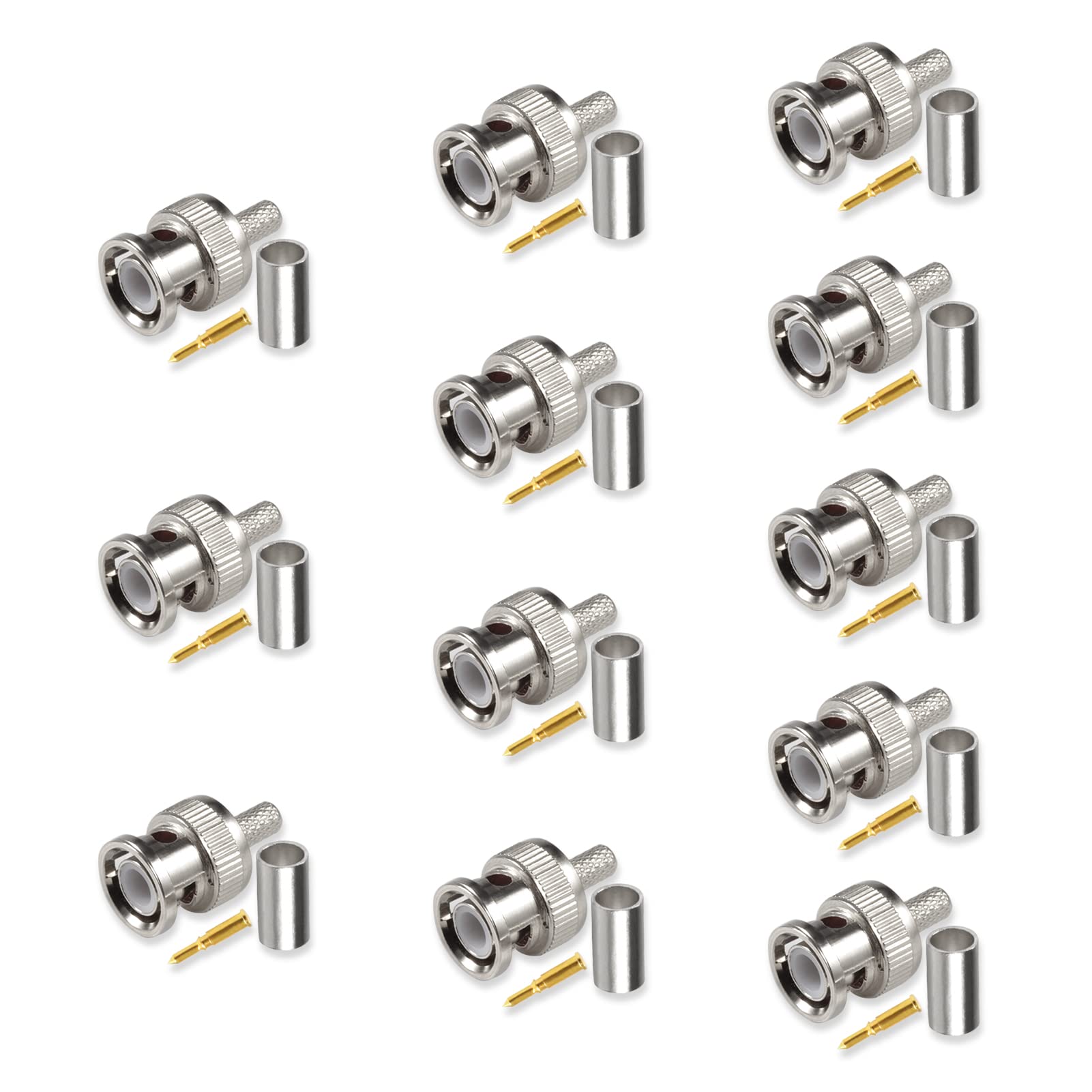 LEONTOOL BNC Male Coaxial Crimp Connector 12pcs BNC Male Q9 Plug Crimp Connector BNC Male Plug Crimp Connector 50 Ohm Cable RF Coaxial Adapter Connector for RG58 RF Coax Cable