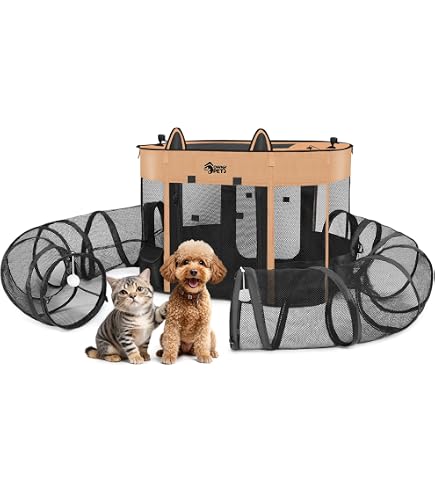 Foldable Cat Playpen With Tunnel - Outdoor & Indoor Enclosure Tent For Kittens, Puppies & Small Pets-1135947
