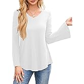 Amoretu Womens V Neck Tshirts Bell Long Sleeve Shirts Swing Tunic Tops