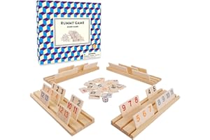 Offelec Upgraded Rummy Cube Game with 106 Large Number Rummy Tiles Set, 4 Wooden Racks & Dice - Family Board Games for Adults & Kids, Travel Size Rummy Games for 2-4 Players, Funny Night Game ﻿