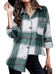 ZOLUCKY Flannel Shacket for Women Green Plaid