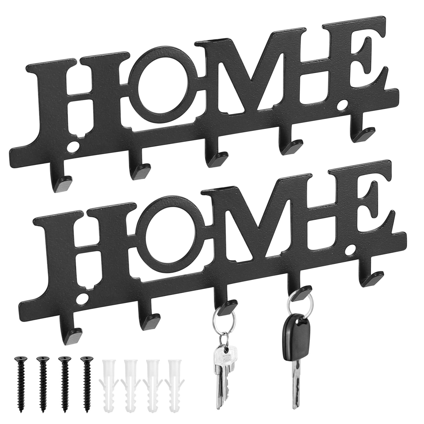 Key Holder for Wall - Black Metal Hangers With 5 Hooks, Wall Mounted Rack for Living Room, Kitchen, Office, Bathroom, Door - Housewarming Gift