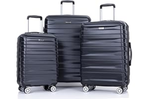 Tripcomp Luggage Sets 3 Piece Hardside Expandable Suitcase Set with Double Spinner Wheels TSA Lock Carry On Travel Luggage, Black (20/24/28)