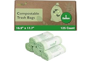 bioMat 3 Gallon Compost Bags, 125 Count, Compostable Trash Bags BPI Certified ASTM D6400