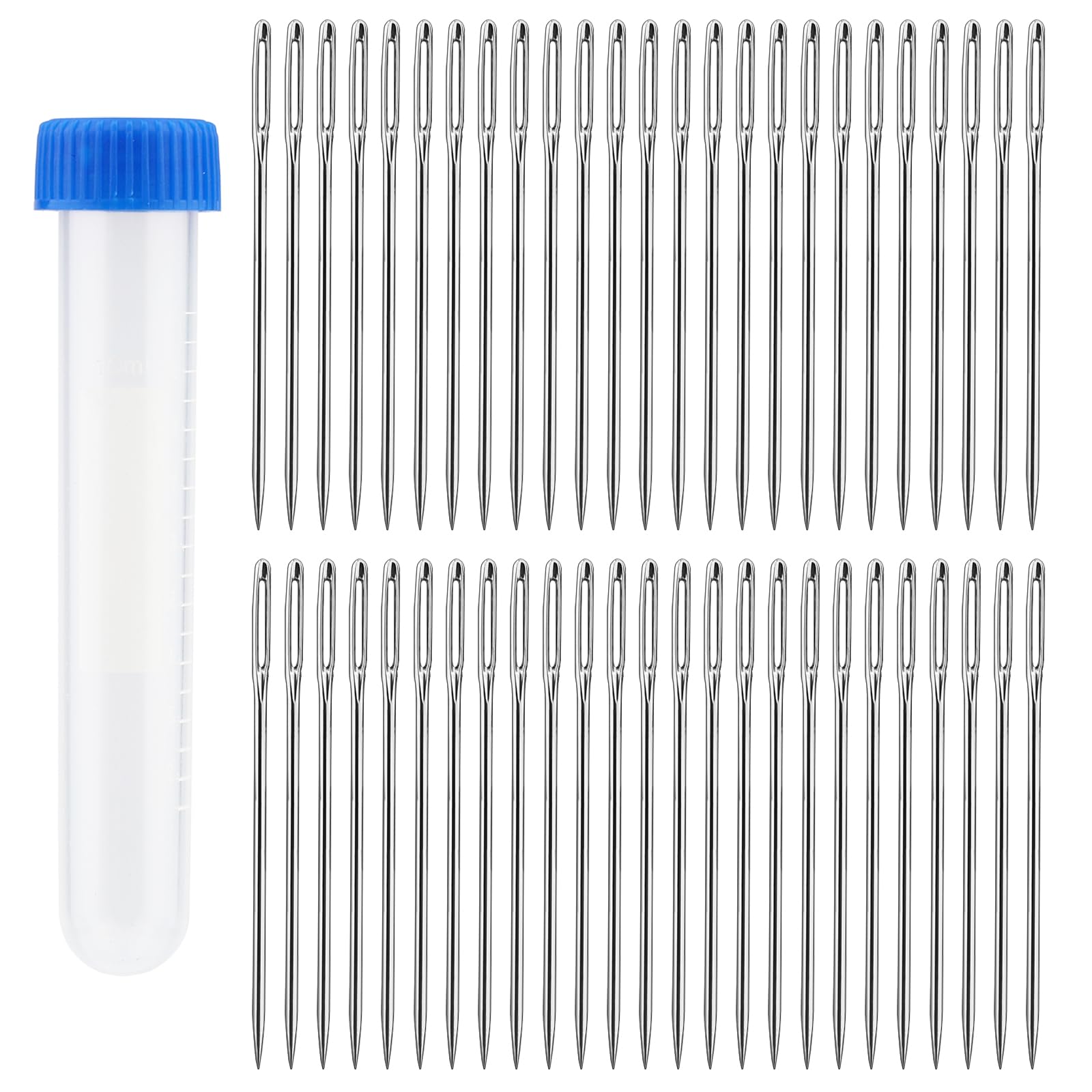 Axmru 50 Pcs Large Eye Sewing Needles 2.04 in Embroidery Needles Sewing Sharp Needles Stainless Steel Yarn Knitting Needles with Transparent Needle Bottle for Stitching