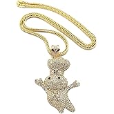 BLINGFACTORY Hip Hop Iced Large Doughboy Pendant & 4mm 36" Franco Chain Necklace