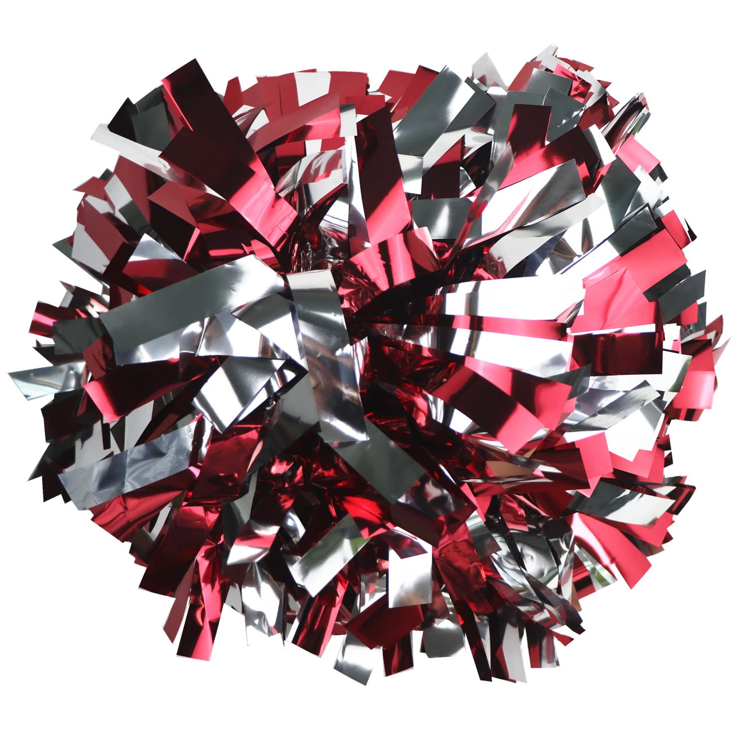 GUIFIER 2 Pack 6 Inches Metallic Cheerleading Pom Poms, Cheer Pom Pom with Baton Handle, Pompoms Cheerleader for Kids Girls Cheering Squad (Maroon and Silver)