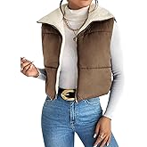 Verdusa Women's Faux Fur Teddy Vest Jacket Sleeveless Zip Up Fuzzy Cropped Coats