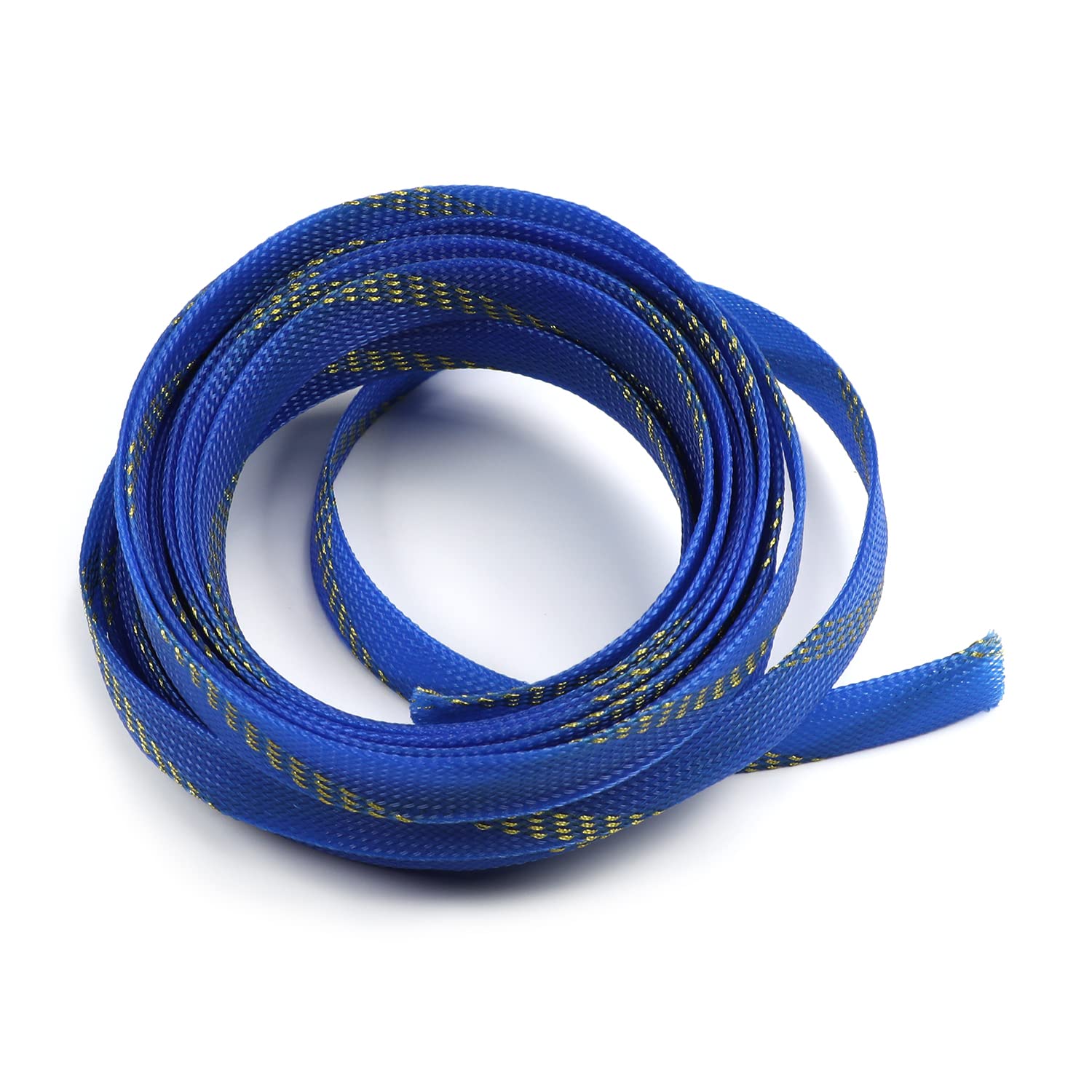 Othmro 1Pc Cable Tidy Sleeve, 5m Cable Protector, Desk Cable Management Cable Organizers Wire Tidy for TV/PC USB Cable, Pet Cable Protector, Blue Gold (Width: 16mm)