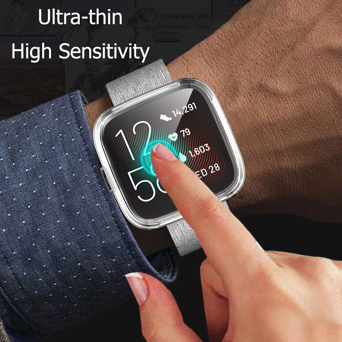 UCMDA Case Screen Protector for Fitbit Versa 2, Soft TPU Full Protective Cover Case for Fitbit Versa 2-Clear + Clear