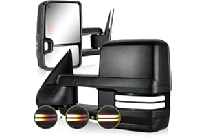 SIZIOM Switchback Towing Mirrors for 2003-2007 Chevy Silverado GMC Sierra Side Mirror with Dynamic Turn Signal Running Light Backup Lamp Power Heated Extendable Pair Set(Textured Black)