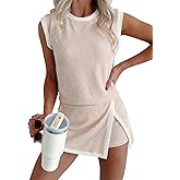 EVALESS 2 Piece Sets for Women Summer Outfits Ribbed Knit Tank Top and Split Lined Skirt Two Pieces Lounge Matching Set