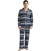 Vulcanodon Mens Ultra Soft Pajama Set, Warm Long Sleeve Prints Sleepwear Cozy Button Down Pjs for Me