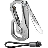 KeyUnity KU00 Titanium Quickdraw Carabiner Multitool with Folding Knife | B Shape, 2 Inch Ruler, Compact Pocket Size, Lightweight Stainless Body for Home, Office and Camping