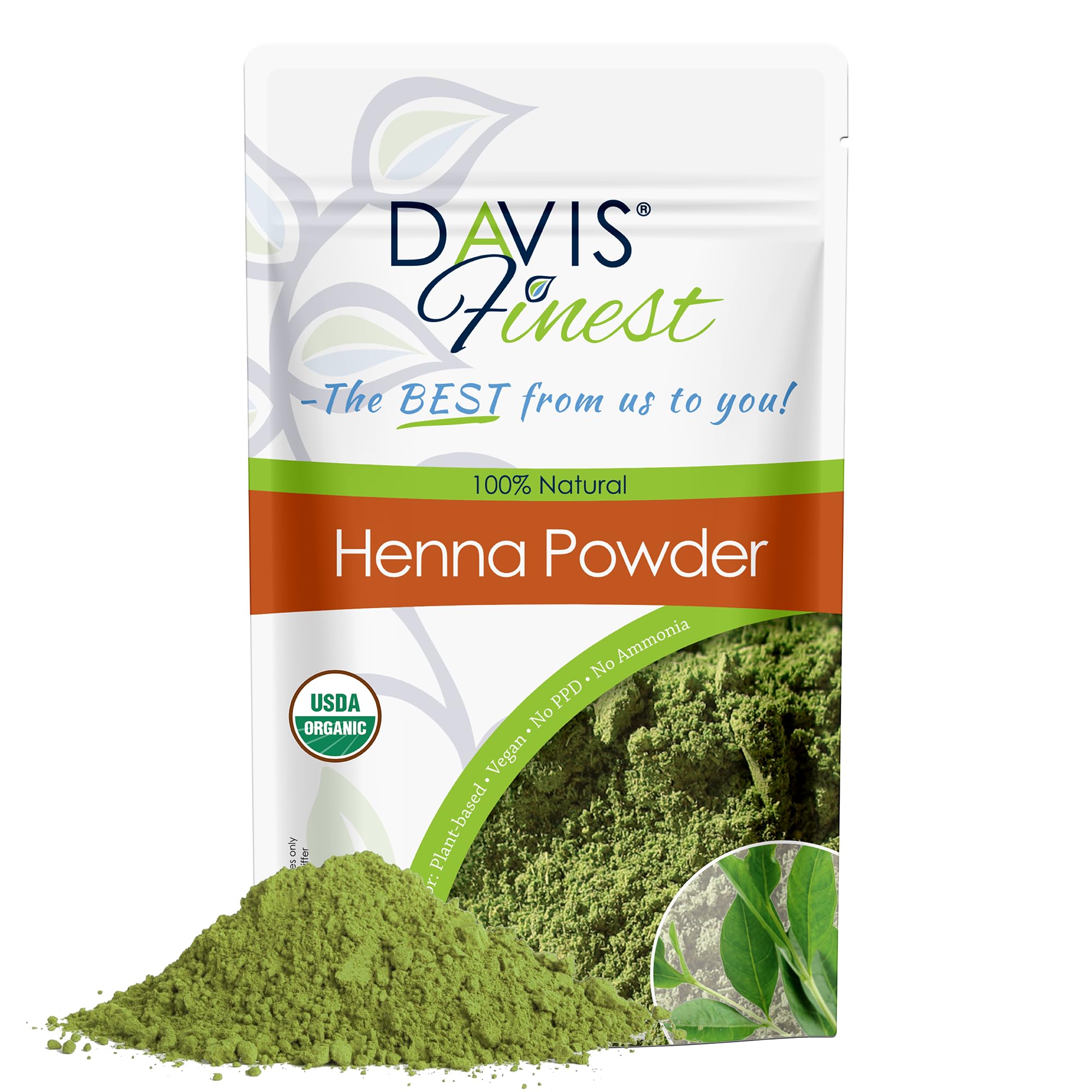 Davis Finest - Organic Henna Powder, 250g - PPD-Free Natural, Skin Friendly Hair & Beard Dye - Ideal for Hair Colouring & Henna Cone Paste - Easy to Use, 100% Plant Based, Chemical Free Hair Dye