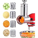 Stainless Steel Slicer Shredder Attachment for KitchenAid Stand Mixers, Large Salad Maker,Cheese Grater Accessories with 4 Bl
