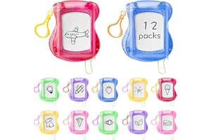 Kaemi Mini Magnetic Drawing Board for Kids, 12 Pcs Mini Magna Doodle Board Bulk Magnet Drawing Board with Backpack Keychain Clip Etch Sketch Painting Writing Pad for Birthday Party Favors Goodie Bags