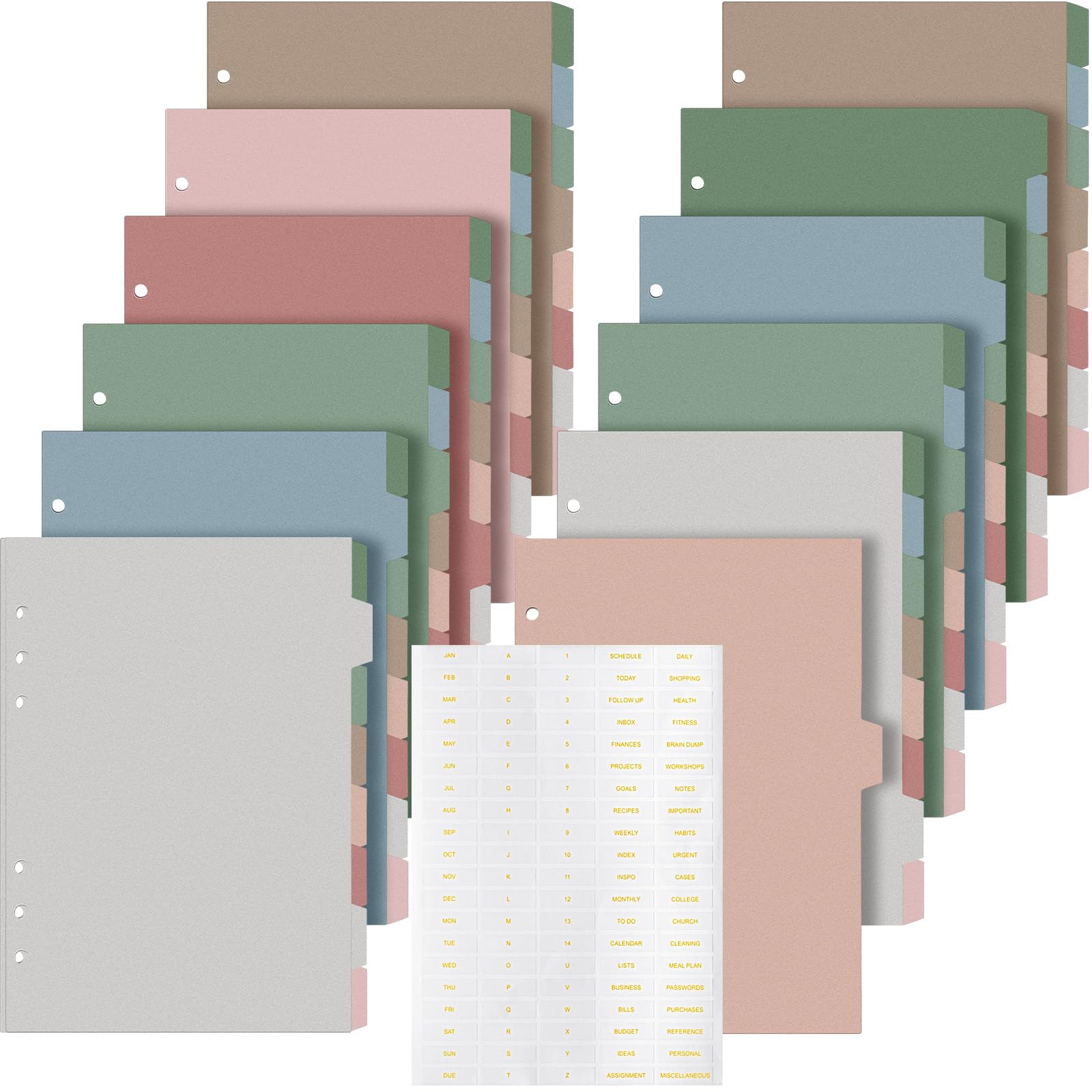 Photo 1 of Outus 96 Pcs A5 6 Hole Binder Dividers with 8 Tabs 8.27 x 5.51 Inch Mini Binder Dividers with 5 Pcs Month Stickers for Notebook Travel Diary Journal Planner