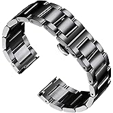 BINLUN Thick Stainless Steel Watch Band Metal Heavy Polished Matte Brushed Finish Watch Strap Replacement for Men Women 16mm/18mm/20mm/21mm/22mm/23mm/24mm/26mm(Polished Black,22mm)