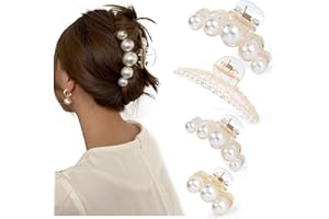 Mehayi 4 PCS Large Pearl Hair Claw Clips for Women Girls, Hair Barrette Clamps for Thick Thin Hair, Fashion Hair Accessories Headwear Styling Tools for Party Wedding