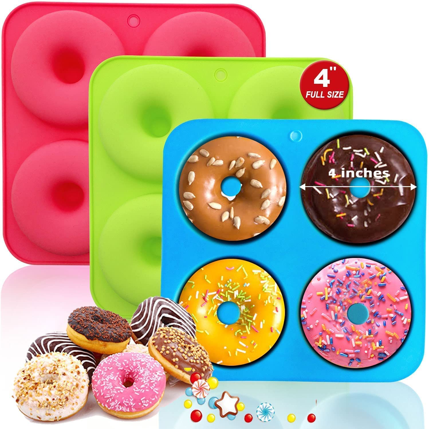 Walfos Full Size Silicone Donut Mold - 4 Inch Big
