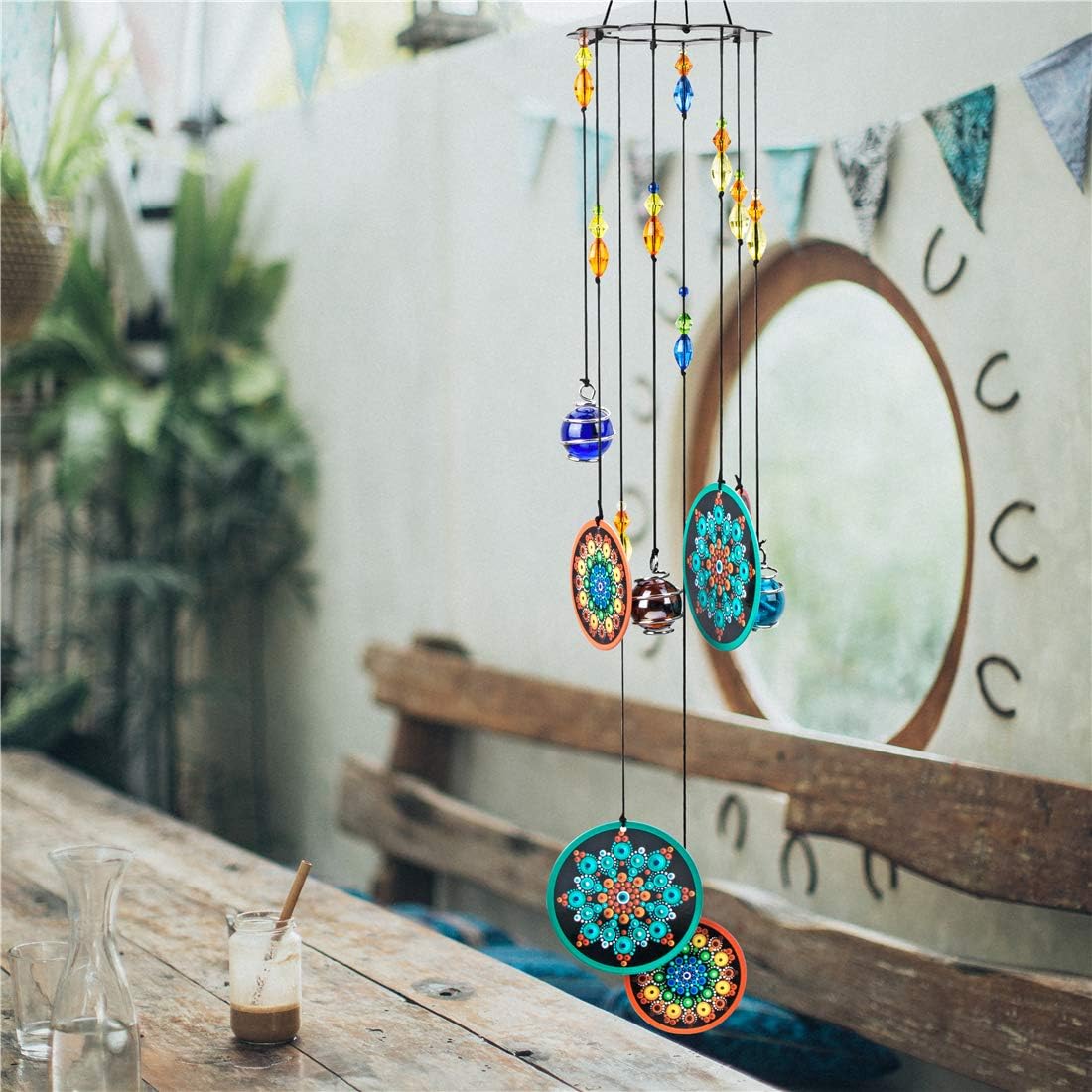 YU FENG Mandala Wind Chimes Outdoor with Melody Deep Tone,Chakra Crystal Beads Decorated Hanging Metal Memorial Wind Bell Fengshui Ornament - Image 5