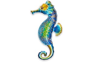 John's Studio Seahorse Sea Wall Decor Outdoor Metal Garden Hanging Art Glass Sculptures Home Ocean Theme Decorations for Kitchen Bathroom and Pool