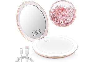 MIYADIVA Magnifying Mirror with Light,1x/25x Compact Mirror,Lighted Makeup Mirror with Touch Control,4.8 Inch Portable Magnifying Mirror with Lights for Home and Outdoors