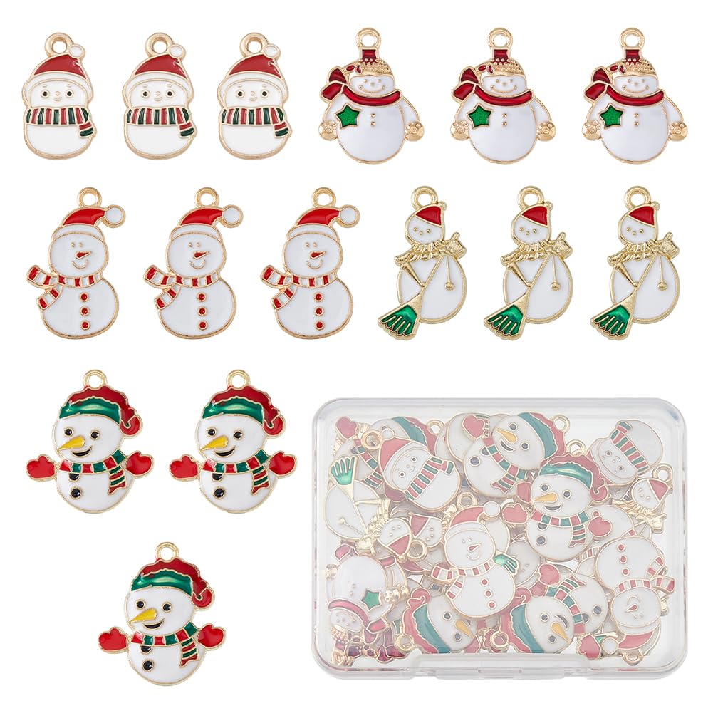 SUPERFINDINGS 5Styles 30Pcs Christmas New Year Snowman Charms Enamel for Winter Jewelry Making Handmade Snowman Pendant For Bracelet Necklace Keychain Craft DIY Finding Wholesale