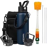 YONICOER Insulated Water Bottle 40oz,Triple Wall Vacuum Stainless Steel(Dishwasher Safe),Leak Proof & Non-BPA,Flask Jug with Paracord Handle & Straw Spout Lids Sports Navy Blue