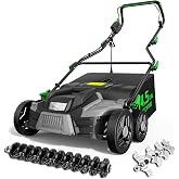 TIECTOWN 2026 Upgrade 16-Inch 15.5A Electric Dethatcher &amp; Scarifier, Green | 2-in-1, 14.5-Gallon Collection Bag, Lawn Dethatcher with 5-Position Depth Adjustment, Keeps Lawn Healthy