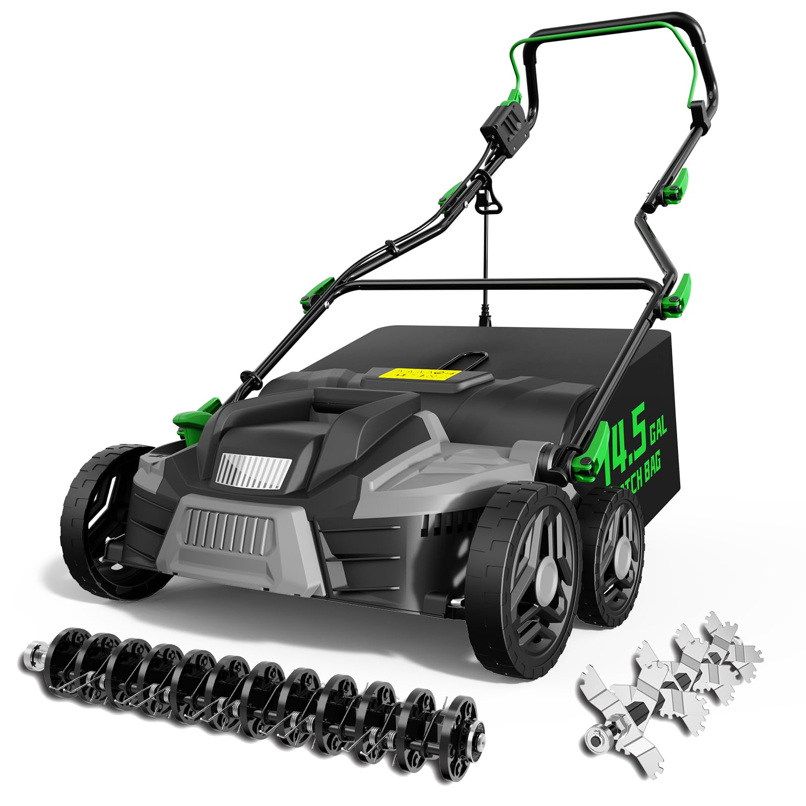 Photo 1 of TIECTOWN 2026 Upgrade 16-Inch 15.5 Amp 2-in-1 Electric Dethatcher and Scarifier with 14.5-Gallon Collection Bag, Lawn Dethatcher with 5-Position Depth Adjustment, Keeps Lawn Healthy - Green