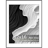 Tinkeps 12x16 Metal Picture Frame-Tempered Real Glass, Aluminum 11x14 Picture frame with Mat - Black Backpanel, Wall Hanging Photo Frame for Home Décor, Black
