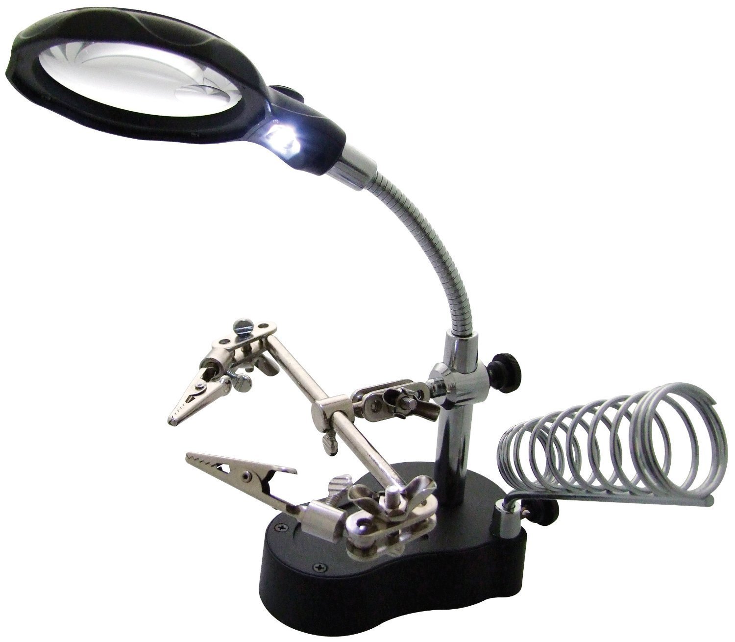 JZK Soldering Helping Hands Magnifier Station, 3.5X & 12X Dual Magnifying Glass with LED Light, Soldering Iron Stand & Holder