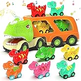 Veslier Dinosaur Toys for Kids 2-4 3-5 with 6 Dinosaur Car Vehicles, Dino Transport Carrier Truck with Music and Roaring Sound Christmas Birthday Gift for 2+ Year Old Boys.