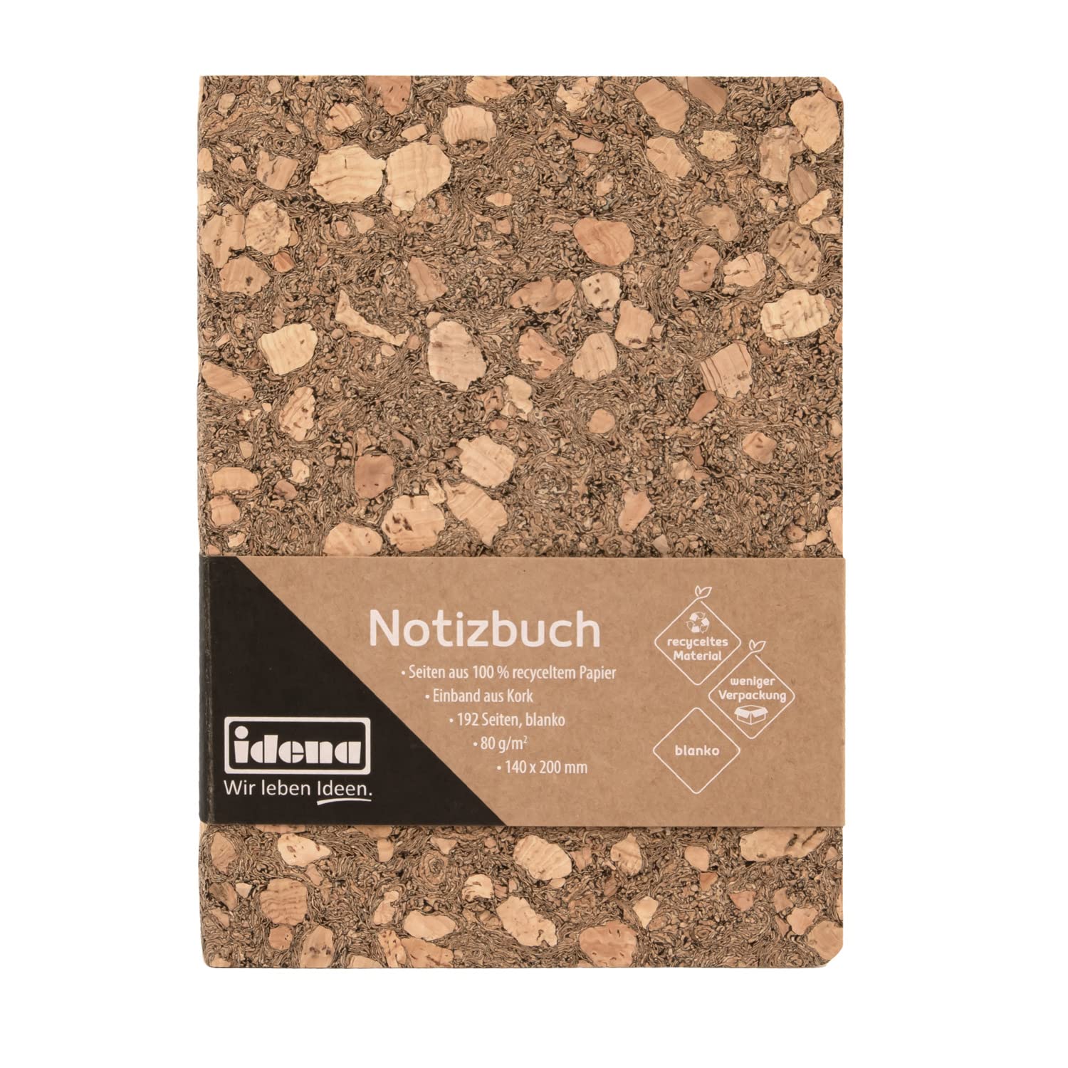 Idena 12253 Notebook 20 x 14 cm Blank 192 Pages 100% Recycled Paper Cork Cover 80 g/m² Pack of 1