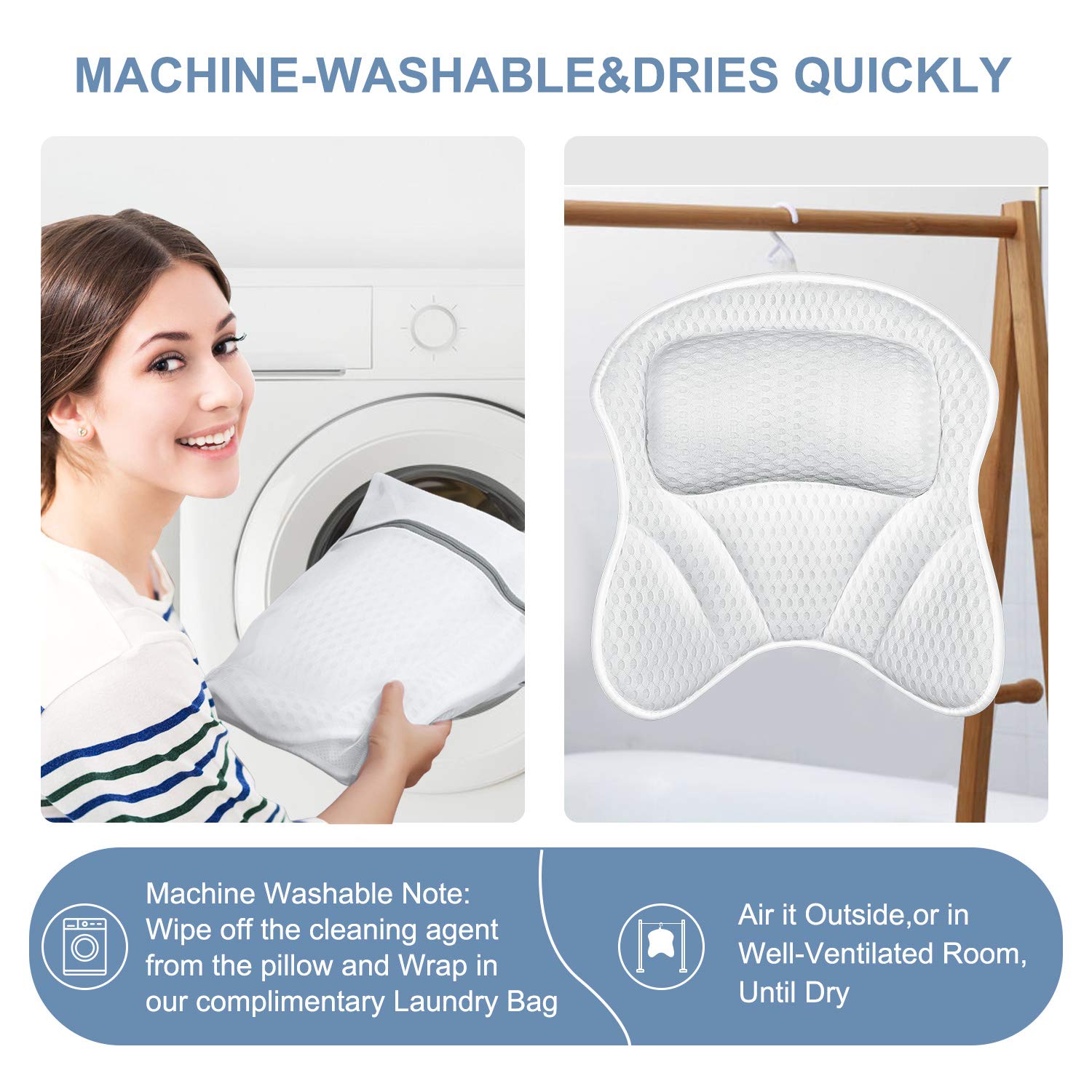 Powsure Bath Pillow for Tub, Luxury Bathtub Pillow for Head, Neck, Shoulder and Back Support, 6 Non-slip Suction Cups & 4D Air Mesh & Soft Breathable，Suitable for all Bathtub and Home Spa : Beauty
