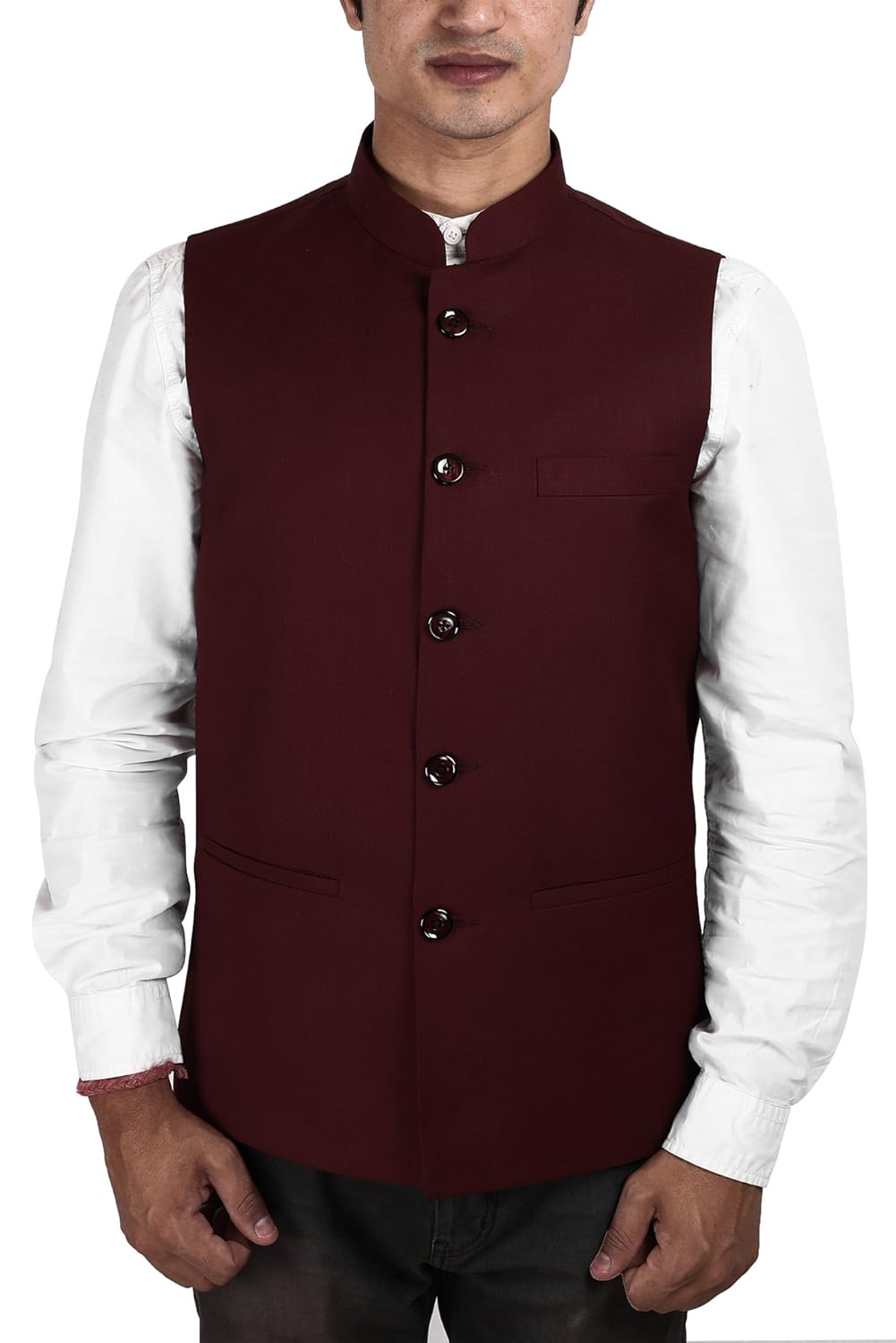 la rainbow mens cotton bandhgala modi jacket/waistcoat-maroon