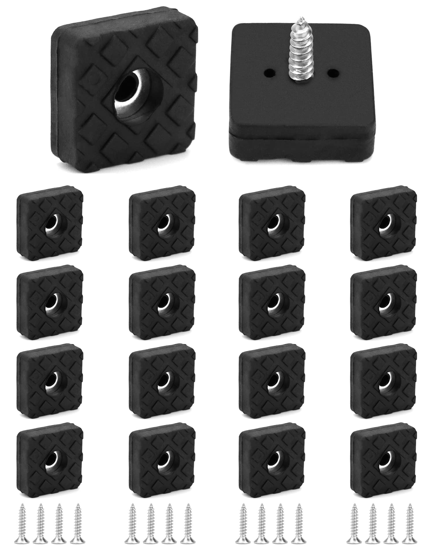 QWORK® 18PCS Non-Slip Rubber Feet 22x22x9 mm for Garden Furniture Chairs - Square Rubber Feet with Metal Gaskets - Black