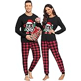 YOPUGEE Couple Matching Plaid Pajama Set Christmas Pjs for Men Women Long Sleeve Sleepwear Lounge Set With Pockets S-3XL