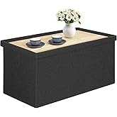 CAIPINFUL 30 Inch Folding Storage Ottoman with Reversible Lid Coffee Table, Linen Fabric Multi-Functional Foot Rest & Seat for Living Room, Bedroom-Black