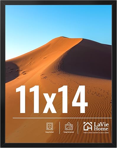 LaVie Home 11x14 Picture Frame for Wall Display, 11 x 14 Black Picture Frame with HD Plexiglass, 11 by 14 Poster Frame 1 Pack, Display Frame for Vertical or Horizontal, Classic Collection