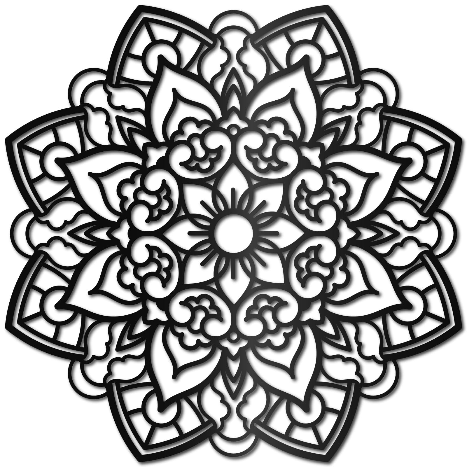 CREATCABIN Metal Mandala Wall Decor Black Flower Wall Art Decor Silhouette Flower Laser Cut Hanging Sign Ornament Wall Decoration Minimalist for Garden Indoor Bedroom Office 11.8x11.8Inch