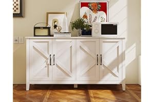 LKTART 59" Storage Cabinet Sideboard with 4 Doors and 2 Adjustable Shelves Buffet Cabinet Hallway White